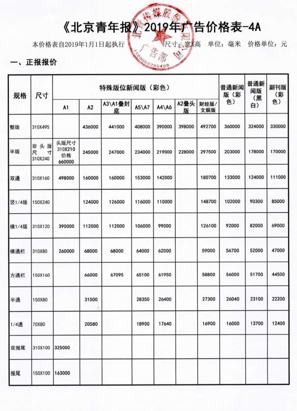 北京青年报广告投放价钱-壹定发